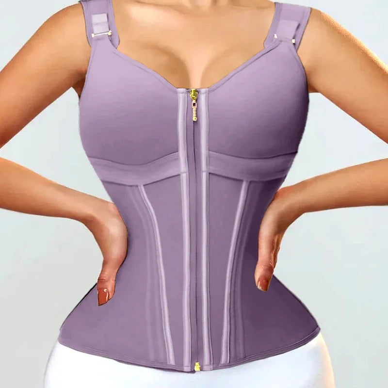 Purple Vest Faja Colombian Girdle High Compression Waist Trainer with Zipper Slimming Tummy Control Shapewear Body Shaper Corset